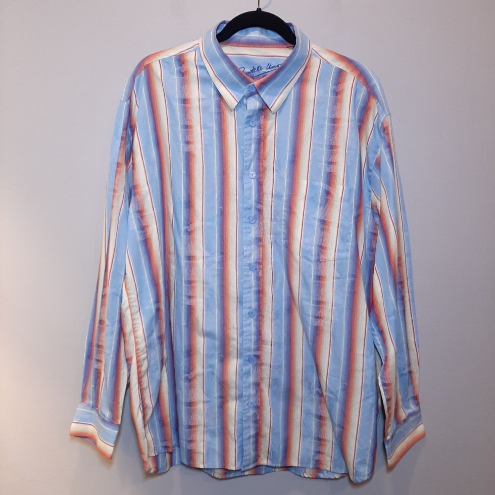 Bugatchi Uomo Striped Dress Shirt Nautical Ombre Yachting Button Down Top